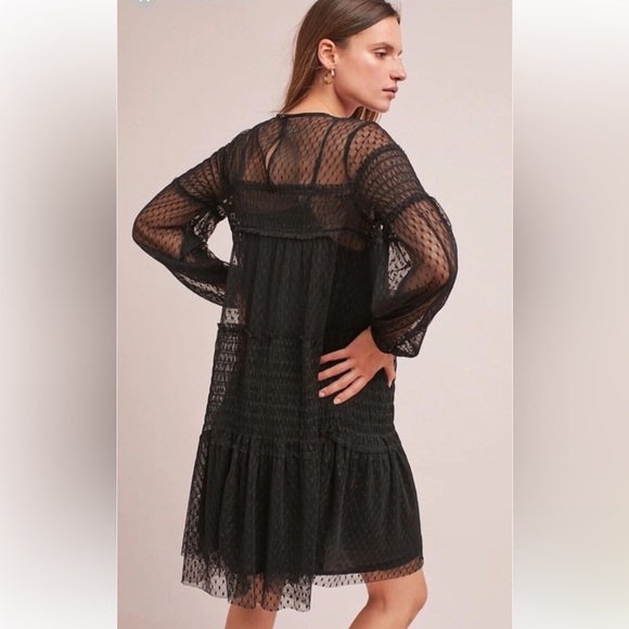 ANTROPOLOGIE MAEVE SAMARA MAILLE FLORAL BLACK MESH DRESS - Picture 2 of 8